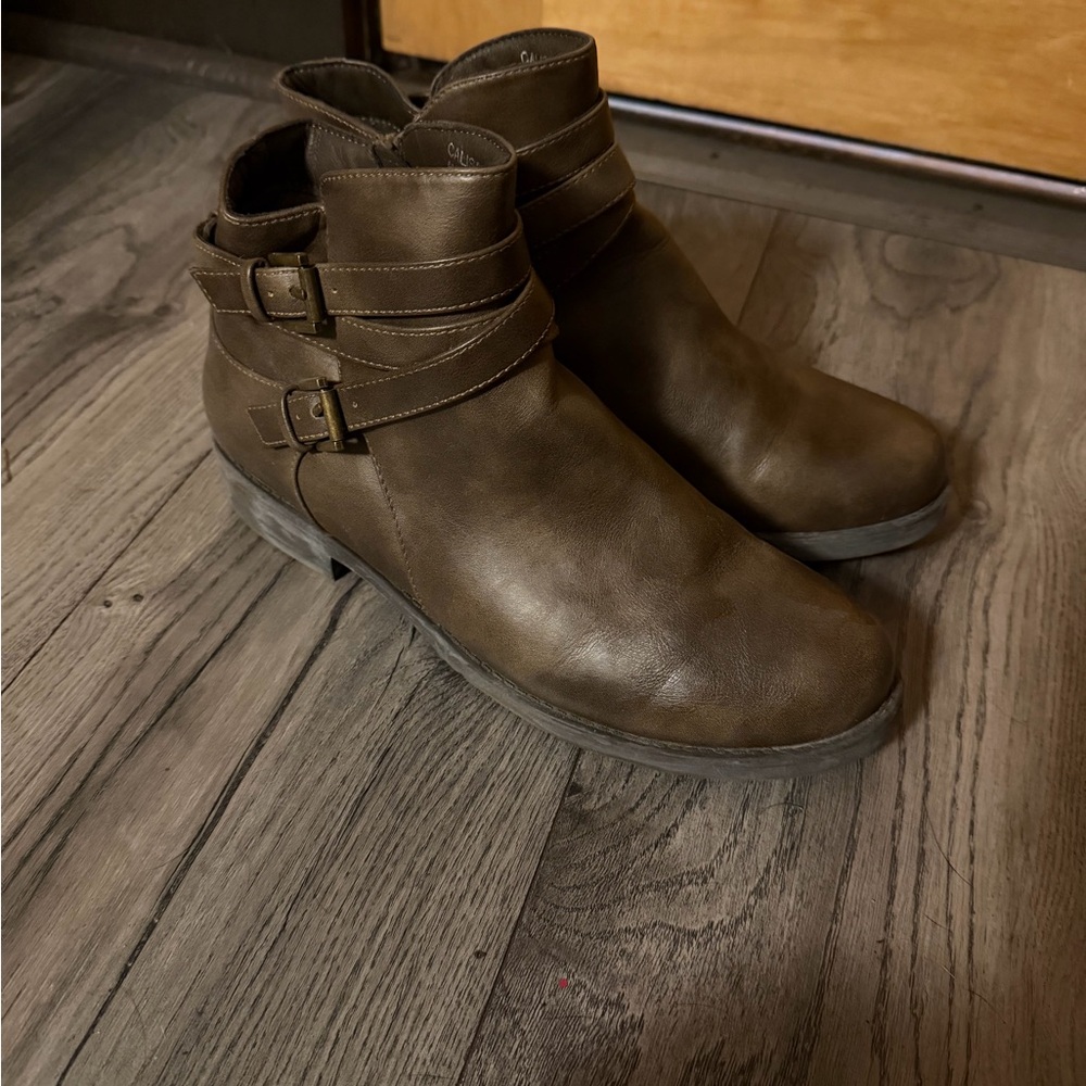 Women's Brown Ankle Boot with Strap Detail